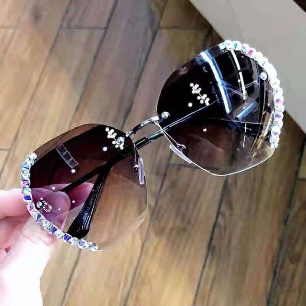 Women Luxury Oversize Rimless Rhinestone Sunglasses