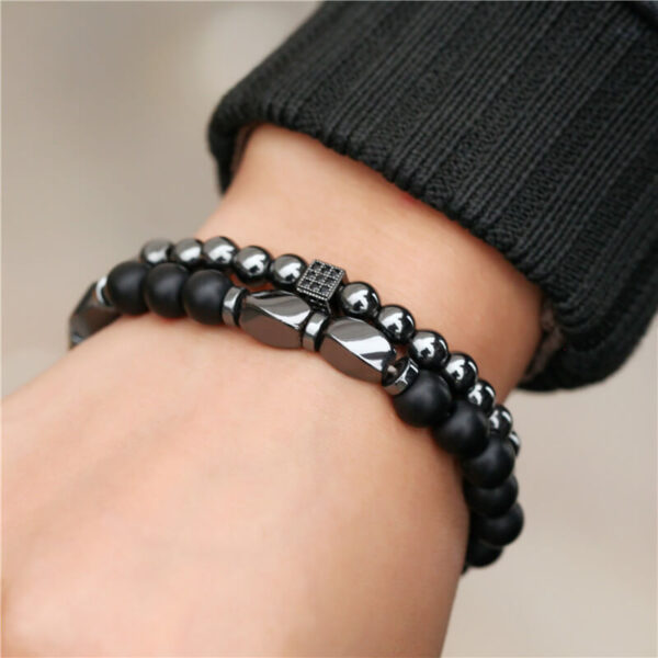 Men Multi-Shaped Stone Bead-Bracelet Set 2 Piece Set