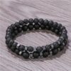 Men 2ps Set Bead Bracelet- Volcanic Lava Hematite Stone Bead