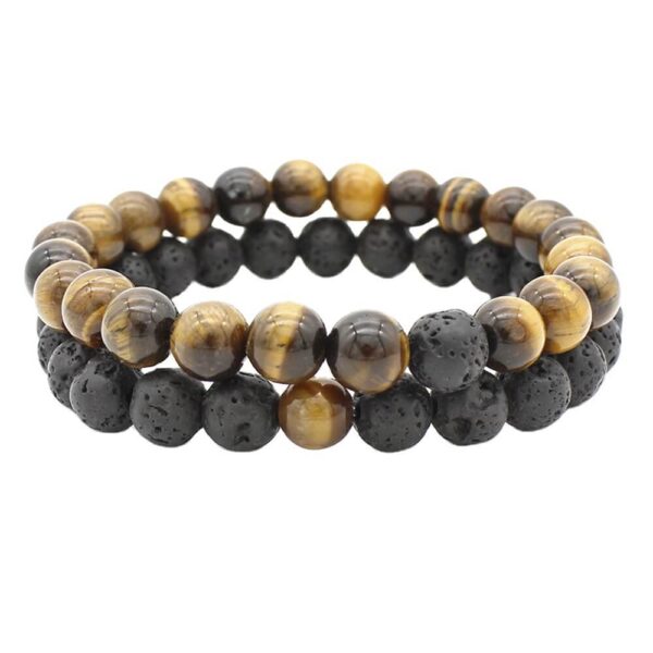 Tiger Eye Stone Bead Bracelet Set- Brown Bead