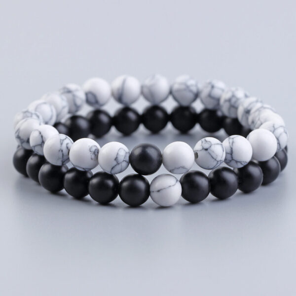 Black and White Set Bead Bracelet-2ps Matts Stone Bead