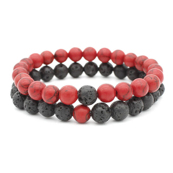 Red & Black Stone Bead Bracelet-Sunset Lava 2 Piece Set Bead