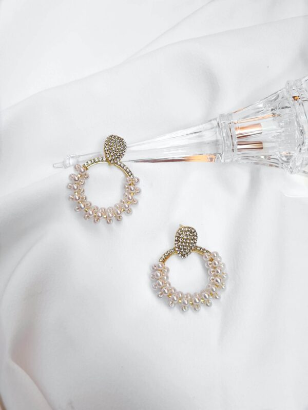 Gold Hoop Pearl Rhinestone Earrings