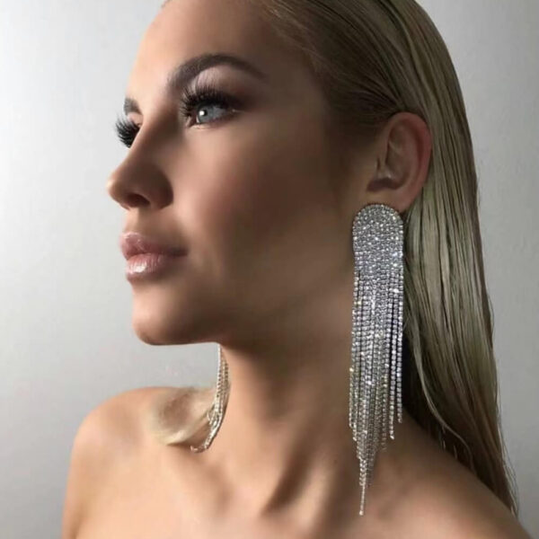 Silver Long Chandelier Rhinestone Earring